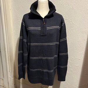 Black and White Zip Up Sweater with Stripes